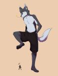  2016 absurd_res anthro barefoot black_bottomwear black_clothing black_shorts bottomwear canid canine canis clothed clothing dalipuff digital_media_(artwork) feet hi_res imminent_stomp macro male mammal micro plantigrade shorts silhouette topless topless_male wolf 