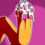  abstract_background ambiguous_gender bodily_fluids canid cel_shading claws cum cum_on_feet digital_media_(artwork) feet feral foot_focus fur genital_fluids mammal orange_body orange_fur outline pawpads paws pink_pawpads pixel_(artwork) shaded solo theenyface 
