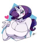  &lt;3 2022 5_fingers anthro anthrofied big_breasts blue_eyes blush breasts bust_portrait cleavage clothed clothing equid equine female fingers friendship_is_magic hair hair_over_eye hi_res horn huge_breasts long_hair looking_at_viewer mammal my_little_pony off_shoulder one_eye_obstructed portrait purple_hair rarity_(mlp) sergioghi signature solo topwear unicorn white_body 