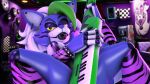  2021 3d_(artwork) animatronic anthro areola areola_slip artist_name bedroom_eyes big_breasts bikini breasts canid canine canis claws clothing curvy_figure darkflash23 detailed_background digital_media_(artwork) ear_piercing ear_ring eyelashes eyeshadow female fingers five_nights_at_freddy&#039;s five_nights_at_freddy&#039;s:_security_breach green_hair grey_body grey_hair grey_skin hair hi_res inside keyboard_instrument keytar lips long_hair looking_at_viewer lying machine makeup mammal multicolored_body multicolored_skin musical_instrument narrowed_eyes nipple_slip on_back piercing robot roxanne_wolf_(fnaf) scottgames seductive sharp_teeth sling_bikini smile solo source_filmmaker swimwear teeth thick_thighs two_tone_body two_tone_skin video_games voluptuous white_body white_skin wide_hips wolf yellow_eyes 