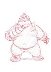  2014 anthro armor belly big_belly biped bottomwear build_tiger clothing eulipotyphlan hard_hat headgear helmet hi_res kemono kumacchi male mammal mole_(animal) moobs overweight overweight_male pants simple_background sketch solo 