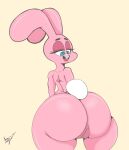  anais_watterson anthro bedroom_eyes big_butt blue_eyes braces buckteeth butt cartoon_network female genitals hi_res huge_butt lagomorph leporid mammal narrowed_eyes neom-daddy nude open_mouth pink_body pussy rabbit seductive solo teeth the_amazing_world_of_gumball thick_thighs tongue young 