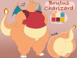  anthro belly big_butt bottomless brutus_(megacoolbear) butt charizard clothed clothing color_swatch facial_piercing fire flaming_tail hi_res horn_jewelry horn_ring huge_butt hyper hyper_butt male megacoolbear_(artist) model_sheet moobs nintendo nose_piercing nose_ring obese obese_anthro obese_male orange_body overweight overweight_anthro overweight_male piercing pok&eacute;mon pok&eacute;mon_(species) red_clothing red_shirt red_topwear ring_(jewelry) shirt solo standing thick_thighs topwear video_games wings 