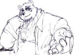  anthro belly blush borealis_(live-a-hero) clothed clothing exe_exem lifewonders live-a-hero looking_at_viewer male mammal musclegut open_clothing open_shirt open_topwear pecs polar_bear reaching_towards_viewer shirt sketch solo topwear ursid ursine video_games 
