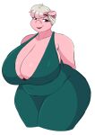  absurd_res anthro big_breasts breasts cleavage clothed clothing domestic_pig dress female hi_res huge_breasts jwinkz mammal mature_female pink_body pink_skin simple_background solo suid suina sus_(pig) thick_thighs white_background 