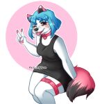  anthro canid canine clothing dress female freckles hi_res mammal one_eye_closed peachypom solo wink 