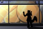  2022 anthro building butt butt_focus chrisandcompany city domestic_cat felid feline felis glass_window hi_res macro mammal micro plantigrade silhouette thick_thighs wide_hips window 