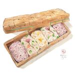  bento box commentary_request container fish food food_delivery_box food_focus highres in_container kailene lid original rice simple_background sushi symbol-only_commentary white_background 