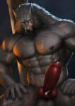  animal_genitalia animal_penis anthro balls blaidd_(elden_ring) bodily_fluids canid canine canine_penis canis earthist genital_fluids genitals hi_res knot male mammal muscular muscular_male penis precum solo wolf 