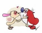  &lt;3 blush canid canine canis chihuahua domestic_cat domestic_dog duo felid feline felis kissing male male/male mammal mouseeren nickelodeon ren_and_stimpy ren_h&ouml;ek stimpy_j._cat toy_dog 
