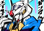  blue_background character_name commentary green_eyes gundam gundam_aerial gundam_suisei_no_majo highres kazuu mecha mobile_suit no_humans portrait science_fiction solo translated v-fin 