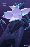  2022 absurd_res anthro areola breasts crossgender cuchuflin deltarune dialogue digital_media_(artwork) english_text eyelashes fingers floating_hands ftg_crossgender fti_crossgender gynomorph hi_res intersex machine nipples penis_shaped_bulge robot simple_background solo tasque_manager text undertale_(series) video_games 