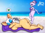  anthro beach big_breasts big_butt blaze_the_cat breasts butt chaos_emerald chiropteran clothing domestic_cat duo felid feline felis female frown hand_on_hip hi_res huge_breasts mammal nude one-piece_swimsuit open_mouth open_smile renegade-157 rouge_the_bat seaside sega sleeping smile sonic_the_hedgehog_(series) swimwear thick_thighs thought_bubble 