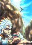  :&gt;= abs android ass back boots censored clenched_teeth closed_eyes cloud day dingo_(rockman) facial_mark feathers gloves headband headdress knee_boots lying male_focus multiple_boys muscle native_american native_american_headdress nipples nude on_ground on_stomach oral outdoors penis pubic_hair public reclining red_hair ribs rock rockman rockman_exe short_hair sitting sky spread_legs teeth tomahawkman warbonnet wince yaoi 