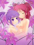  2girls artist_request bare_shoulders blush breasts cheria_barnes eyes_closed female flower hug multiple_girls nipples nude pink_hair ponytail purple_eyes purple_hair side_ponytail sophie_(tales) sophie_(tales_of_graces) source_request tales_of_(series) tales_of_graces yuri 