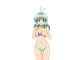  bikini breasts female food green_hair highres ice_cream legs long_hair nipples nude_filter open_mouth photoshop run_elsie_jewelria simple_background solo swimsuit to_love-ru toloveru topless 