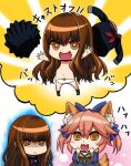  2girls :3 :d animal_ear_fluff animal_ears aura bangs blue_bow blue_kimono bow brown_eyes brown_hair chibi drooling eyebrows_visible_through_hair fate/extra fate/extra_ccc fate_(series) female_pervert fox_ears fox_girl fox_tail frown hair_between_eyes hair_bow hand_on_own_chin isse japanese_clothes kimono kishinami_hakuno_(female) long_hair long_sleeves looking_at_another looking_up multiple_girls obi panties pervert pink_hair riyo_(lyomsnpmp)_(style) sash sidelocks smile split_ponytail tail tamamo_(fate) tamamo_no_mae_(fate/extra) tsukumihara_academy_uniform_(fate/extra_ccc) underwear wavy_hair white_panties wide_sleeves yellow_eyes 