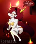 absurd_res big_breasts bite biting_lip blush bra breasts candle clothing demon demon_humanoid disney english_text female hair hekapoo hi_res horn humanoid humanoid_pointy_ears kobaltoco not_furry panties red_hair scissors solo star_vs._the_forces_of_evil text underwear white_body white_skin 