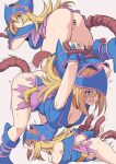  1girl anus ass bangs bent_over blonde_hair blue_headwear blush breasts censored cleavage collarbone cum dark_magician_girl duel_monster green_eyes hat large_breasts long_hair looking_at_viewer looking_back multiple_views open_mouth penis_tentacles pentacle prone_bone pussy restrained shiseki_hirame tentacle_sex tentacles thighs vaginal wizard_hat yu-gi-oh! yu-gi-oh!_duel_monsters 