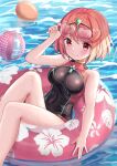  1girl absurdres bangs black_swimsuit breasts competition_swimsuit highres kaede_(maple4rt) large_breasts one-piece_swimsuit pool pyra_(pro_swimmer)_(xenoblade) pyra_(xenoblade) red_eyes red_hair red_swimsuit short_hair solo swept_bangs swimsuit two-tone_swimsuit xenoblade_chronicles_(series) xenoblade_chronicles_2 