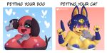  &lt;3 &lt;3_eyes absurd_res animal_crossing ankha_(animal_crossing) anthro areola areola_slip big_breasts bite biting_hand breasts canid canine canis cherry_(animal_crossing) chin_scratch disembodied_hand domestic_cat domestic_dog duo english_text felid feline felis female gammainks hi_res mammal nintendo petting tail_motion tailwag text video_games 