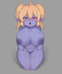 areola big_breasts blonde_hair breasts butt_from_the_front cleavage clothed clothing female genitals hair hi_res huge_breasts humanoid humanoid_pointy_ears inverted_nipples kneeling league_of_legends mammal nipples nude pink_eyes poppy_(lol) pussy riot_games short_stack solo soya thick_thighs tongue video_games wide_hips yordle 