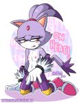  absurd_res anthro blaze_the_cat bodily_fluids bodysuit clothed clothing domestic_cat english_text exclamation_point felid feline felis female flat_chested genital_fluids hi_res kneeling mammal masturbation pussy_juice sega simple_background skajrzombie skinsuit solo sonic_the_hedgehog_(series) sweat text tight_clothing topless undressing white_background 