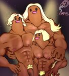  abs alolan_dugtrio anthro blonde_hair brown_body digital_media_(artwork) genitals glitter group hair hi_res humanoid humanoid_genitalia long_hair male male/male mammal muscular muscular_anthro muscular_male nintendo nipples nude oiled_body pecs penis pink_nose pok&eacute;mon pok&eacute;mon_(species) pubes ramerooni regional_form_(pok&eacute;mon) simple_background spotlight video_games 