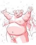  absurd_res anthro balls belly blush cherry_blossom domestic_pig flaccid fupa genitals hi_res male mammal navel nipples nude overweight penis pink_body plant pubes smile solo suid suina sus_(pig) takagi_kyou 