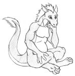  anthro belly biped black_and_white crossed_legs eyebrows hair hi_res male monochrome sitting skyelegs solo tail_tuft tuft 