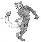  ailurid anthro biped black_and_white cheek_tuft claws dipstick_tail facial_markings facial_tuft featureless_crotch glowstick head_markings hi_res holding_glowstick looking_at_viewer male mammal markings monochrome red_panda shoulder_tuft skyelegs solo striped_markings striped_tail stripes tail_markings tuft whiskers 
