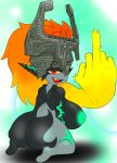  absurd_res big_breasts breasts butt butt_squish female gesture hi_res huge_breasts humanoid humanoid_pointy_ears imp looking_at_viewer looking_back markings middle_finger midna nintendo not_furry nude one_eye_obstructed open_mouth open_smile short_stack smile smug solo squish the_legend_of_zelda twili twilight_princess video_games wallyroo 