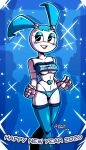  breasts clothing female grin hi_res humanoid jenny_wakeman legwear lipstick machine makeup my_life_as_a_teenage_robot nickelodeon not_furry panties robot robot_humanoid simple_background skajrzombie smile solo thigh_highs topwear tube_top under_boob underwear 