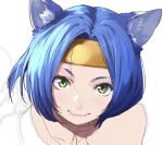  1girl animal_ears blue_hair cat_ears closed_mouth collar enami_katsumi green_eyes headband lips looking_at_viewer meracle_chamlotte short_hair simple_background sketch smile solo star_ocean star_ocean_the_last_hope white_background 