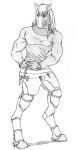  anthro armor biped black_and_white equid equine eyebrows front_view hair hi_res horse leg_armor leg_tuft long_hair male mammal monochrome muscular muscular_anthro muscular_male skyelegs solo tuft 