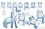  anthro canid canine chest_fur conditional_dnp eyes_closed eyewear front_view glasses happy hi_res hot_drink male mammal maned_wolf neck_tuft rear_view scarf side_view sketch solo speech_bubble standing text tom_fischbach tuft twokinds webcomic 
