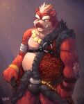  2014 anthro belly big_belly biped bulge clothing fur humanoid_hands kemono male mammal moobs overweight overweight_male red_body red_fur rpbbw solo suid suina sus_(pig) underwear wild_boar 
