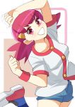  1girl 34_(sanjushi) breasts hair_ornament hairclip highres long_hair looking_at_viewer one-hour_drawing_challenge pink_eyes pink_hair pokemon pokemon_(game) pokemon_hgss shirt short_shorts short_sleeves shorts smile solo twintails whitney_(pokemon) 