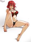 artist_name ass bare_legs barefoot black_panties breasts cleavage dated fire_emblem fire_emblem:_mystery_of_the_emblem headband medium_breasts mina_cream minerva_(fire_emblem) non-web_source panties red_eyes red_hair short_hair sitting underwear white_background 