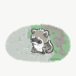  2022 black_eyes black_nose chibi dot_eyes feral grey_body mammal procyonid raccoon sitting solo white_body yencatx 