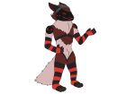  anthro black_body black_fur clothing fur grey_clothing grey_hat grey_headwear hat headgear headwear hi_res joshthefur machine male protogen red_body red_fur 