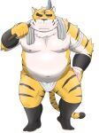  2022 anthro asian_clothing belly big_belly bulge clothing east_asian_clothing felid fundoshi hi_res humanoid_hands inunodaidokoro japanese_clothing kemono male mammal moobs navel nipples overweight overweight_male pantherine simple_background solo tiger towel towel_around_neck underwear white_background white_body white_clothing white_fundoshi white_underwear yellow_body 