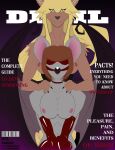  absurd_res anthro ball_gag bdsm breast_squish breasts canid canine choker clothing cover demon dominant dominant_female duo female female/female fennec flat_colors fox gag gloves handwear hi_res jewelry latex_gloves latex_stockings magazine_cover mammal necklace squish succubus tigerkoffee_(kisahosnov) 