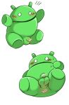  android_(os) anthro anus balls belly blush flaccid genitals green_body low-angle_view male mutimuti penis perineum slightly_chubby small_penis solo 