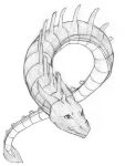  ambiguous_gender black_and_white facial_horn glistening glistening_eyes hi_res horn monochrome nose_horn reptile scalie skyelegs snake solo spiked_tail spikes spikes_(anatomy) traditional_media_(artwork) 