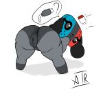  absurd_res animal_humanoid anthro archerteamr_artist big_butt bodily_fluids butt canid canine digital_media_(artwork) female feral fur genitals hi_res huge_butt humanoid looking_at_viewer mammal nintendo nintendo_switch nude pussy smile solo switch_dog video_games 