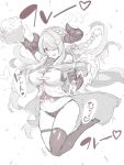  1girl asymmetrical_gloves black_footwear black_gloves black_legwear bottomless braid breasts cheering demon_horns draph gloves granblue_fantasy greyscale hair_over_one_eye high_heels himukai_kyousuke holding holding_pom_poms horns large_breasts long_hair looking_at_viewer low_tied_hair monochrome narmaya_(granblue_fantasy) pointy_ears pom_pom_(cheerleading) single_braid single_thighhigh skindentation sleeveless solo thigh_strap thighhighs uneven_gloves 