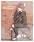  2022 anthro border bottomwear brown_body brown_fur clothed clothing detailed_background digital_media_(artwork) domestic_cat english_text felid feline felis fully_clothed fur hoodie mammal pants purple_eyes sitting smile solo text toeless_legwear topwear white_body white_border white_fur yshanii 