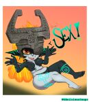  2022 5_fingers absurd_res breasts delicioussoup dialogue digital_media_(artwork) english_text feet female fingers hi_res humanoid humanoid_feet looking_at_viewer midna nintendo nipples simple_background solo text the_legend_of_zelda twili twilight_princess video_games 