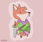  anthro balls bodily_fluids canid canine clothed clothing clothing_lift fox genital_fluids genitals knot male mammal penis precum presenting presenting_penis ruin_seeker solo tunic_(video_game) xenoyia_(artist) 